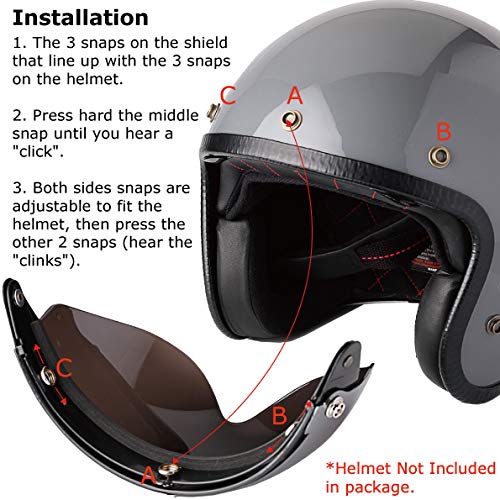 Pilot Style Flip Up Down Shield Visor Lens For 3-Snap Motorcycle Open Face Helmets (Light Smoke)