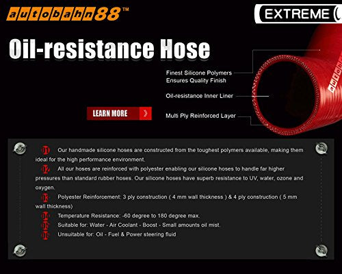 Autobahn88 Automotive Silicone Hose Bend, 45-Deg Elbow Coupler, ID=3.5'' (89mm), Leg Length 3.13'' (80mm), Wall Thickness= 0.2''
