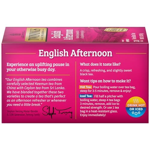 Twinings English Afternoon Black Tea, 20 Count (Pack of 6), Smooth & Slightly Sweet, Caffeinated, Enjoy Hot or Iced