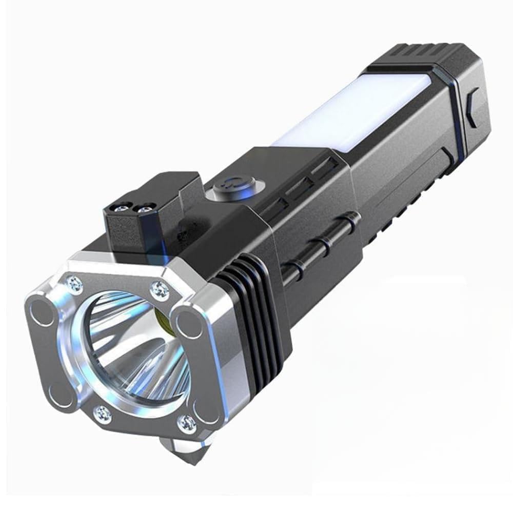 Eagle Enterprise Led Rechargeable Torch Flashlight, 3W, With Safety Hammer, Seat Belt Cutter, Long Distance Beam, Usb Charging, 