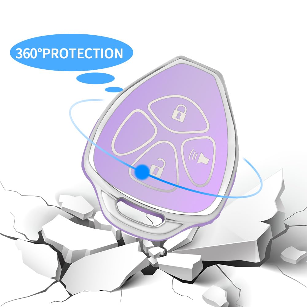 QBUC Toyota Key Fob Cover, 3 Buttons, TPU Material, Purple, Compatible with 2006-2018 4Runner, Corolla, RAV4, Scion Models