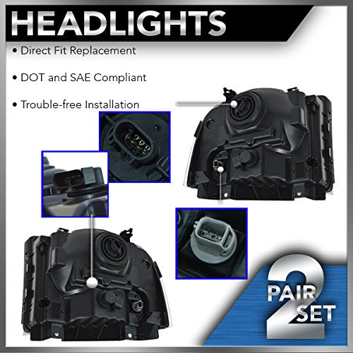 Trq Driver & Passenger Side Headlight Assembly Set Headlights Driver & Passenger Side Compatible With 2005-2007 Ford F-250 Super