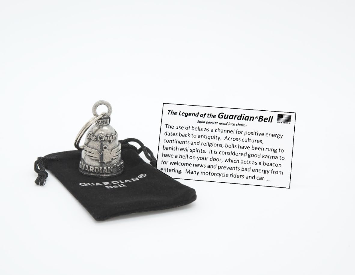 Guardian Bell Motorcycle AssMan Good Luck Bell - 1.75" Lead-Free Pewter with Keyring & Velvet Gift Bag - Model GB10178