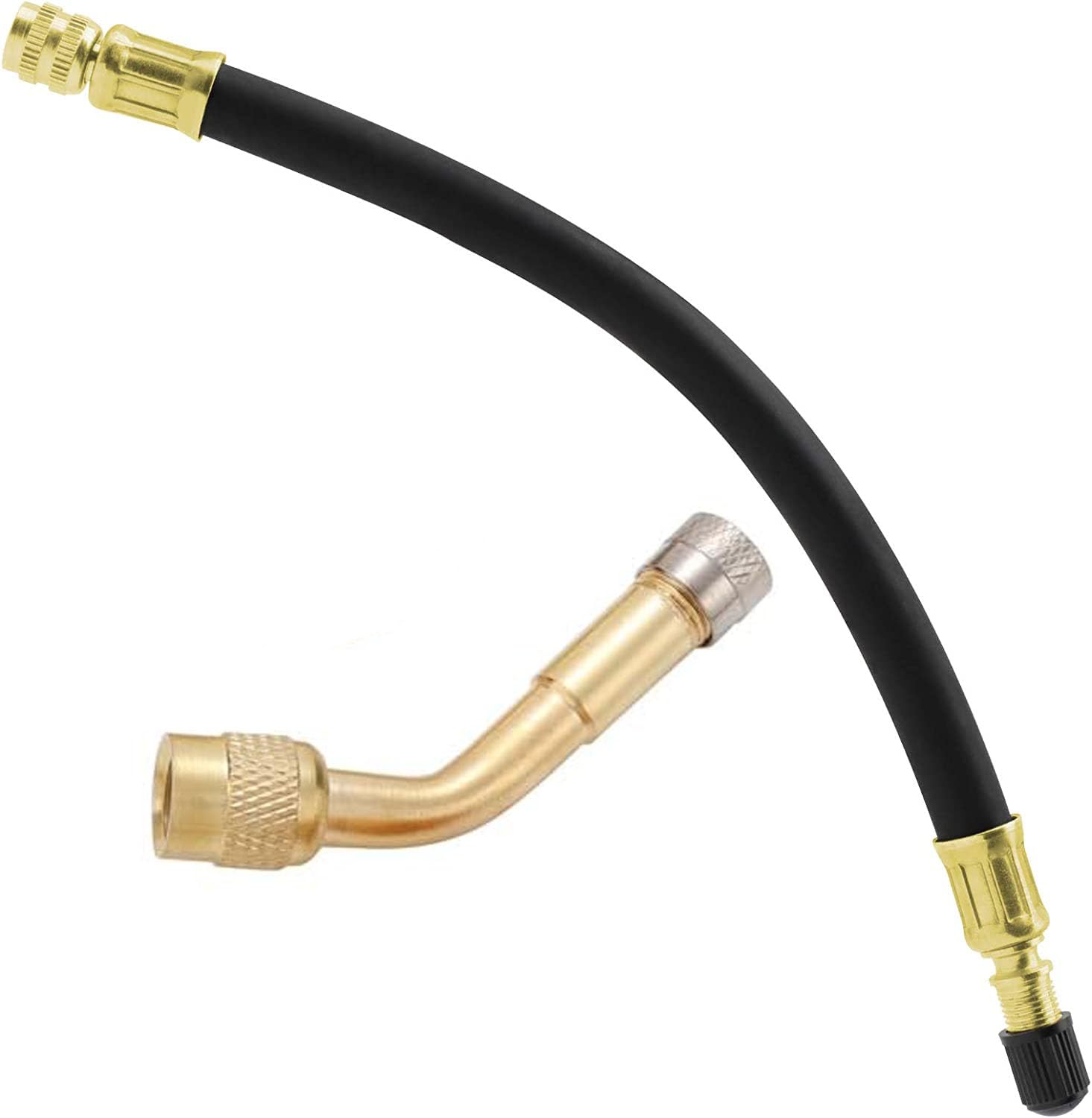 ZHSMS Tire Valve Extension, 8.25 Inch Flexible Valve Stem Extenders with 135 Degree Brass Schrader Tire Valve Extension Adaptor 