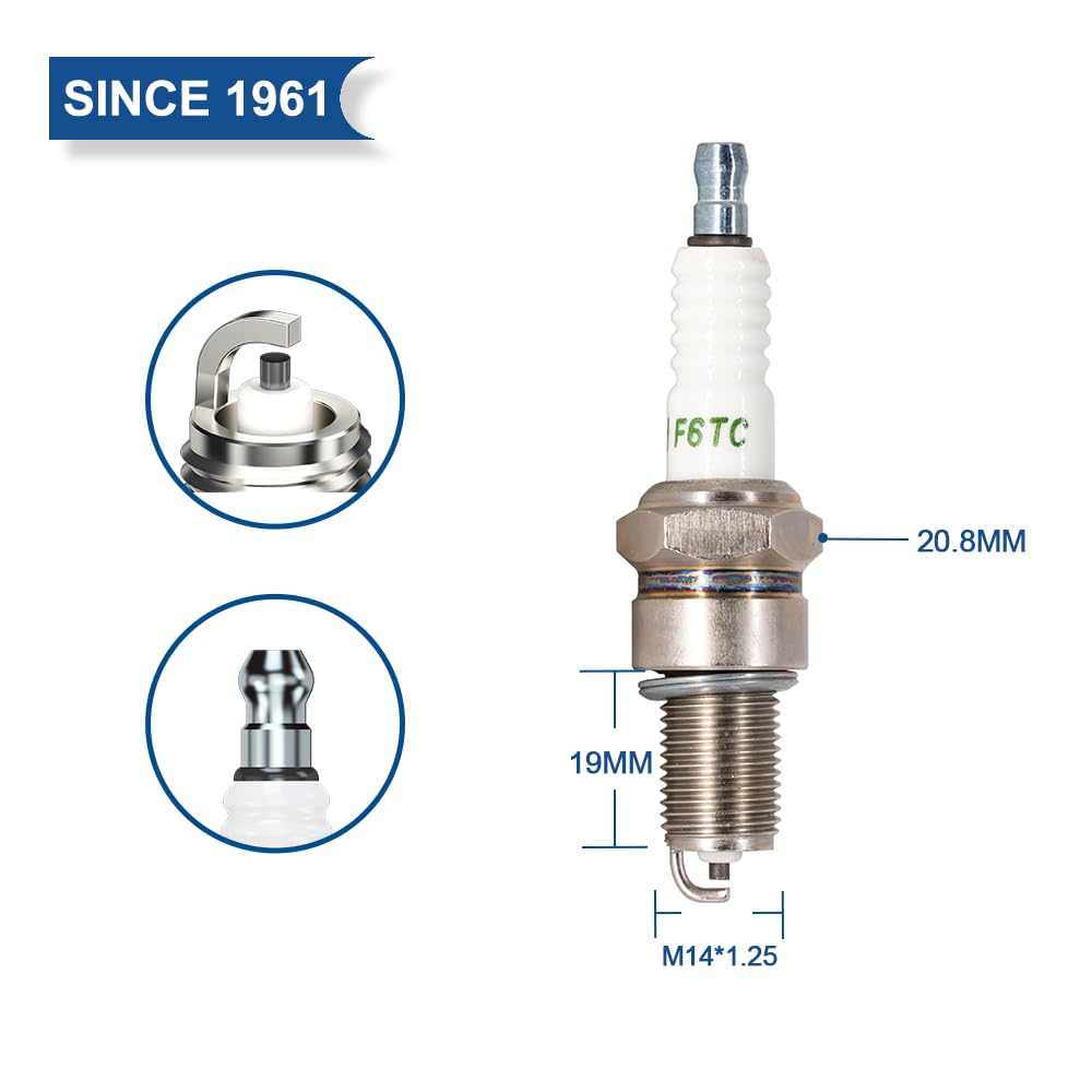 TORCH F6TC Spark Plug 131-047 Replace for NGK BP6ES Spark Plug, for Bosch W6D Spark Plug, for CHAMPION N9YC Spark Plug, for Hond