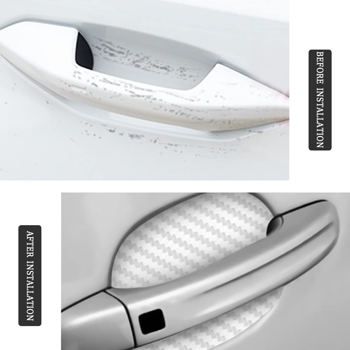 8Pcs Car Door Handle Sticker, Carbon Fiber Anti-Scratches Car Door Cup Protector, Non-Marking Auto Door Handle Protective Film, Self-Adhesive Door Side Paint Protector For All Cars (White/8Pcs)