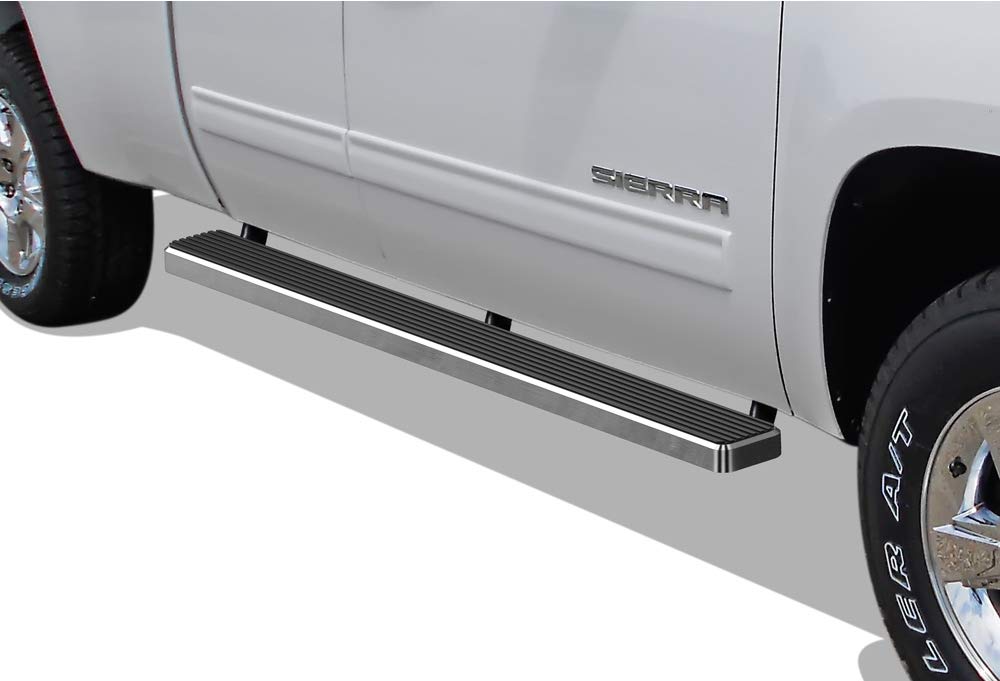 APS (Silver 5in 304 Stainless Steel Running Boards Side Bar Compatible with Chevy Silverado GMC Sierra 1500 2500 1999-2013 Doubl