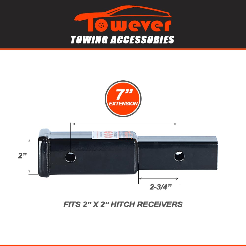Towever 84332 Towever Trailer Hitch Extender 2 Inch Trailer Hitch Receiver Tube Extension, 7 Inches Length, 3500 Lbs. Gtw