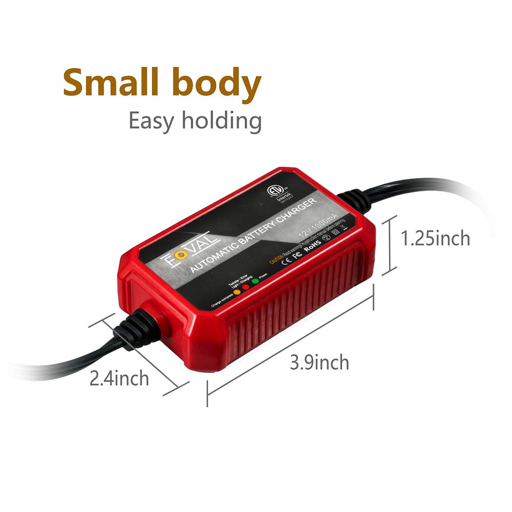 [2-Pack] Foval 1000Ma Battery Charger, 12V Automatic Smart Charger Battery Maintainer Trickle Charger For Motorcycle, Atvs, Rvs,
