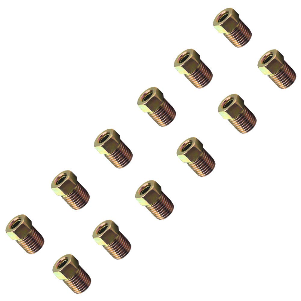 Dewhel 12Pcs 3/8-24 Inverted Flare Gold Zinc Tube Nut Fitting 3/16 Steel Brake Line Tubing