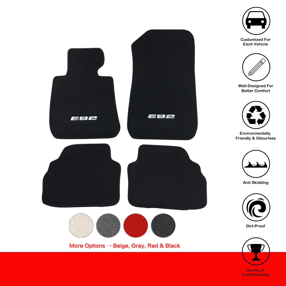 Floor Mat Compatible with BMW E92 Logo 3-Series, 2007-2013 Factory Fitment Front & Rear Nylon Car Floor Carpets Carpet Liner by
