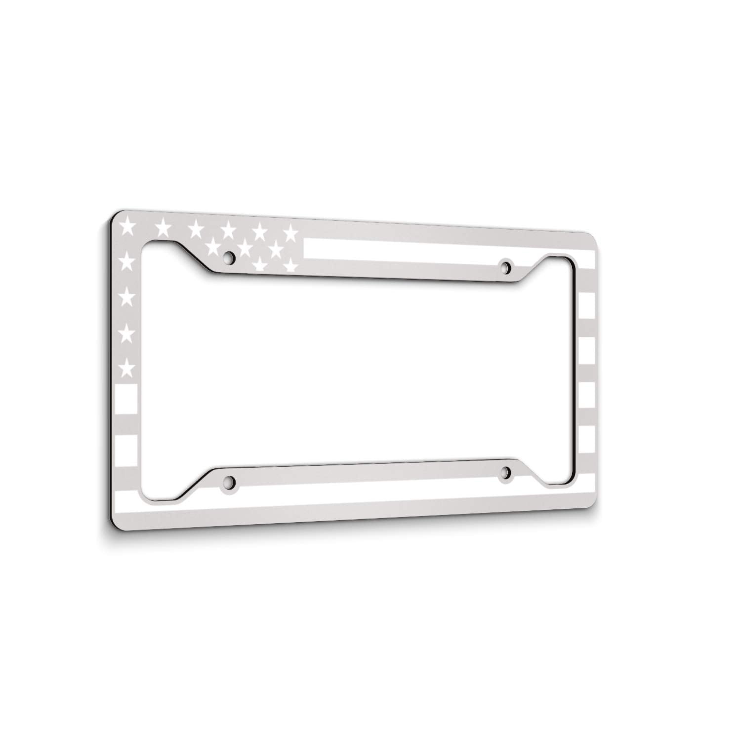 Jass Graphix American Flag License Plate Frame - White On White - Tactical- Car Tag Frame Usa America