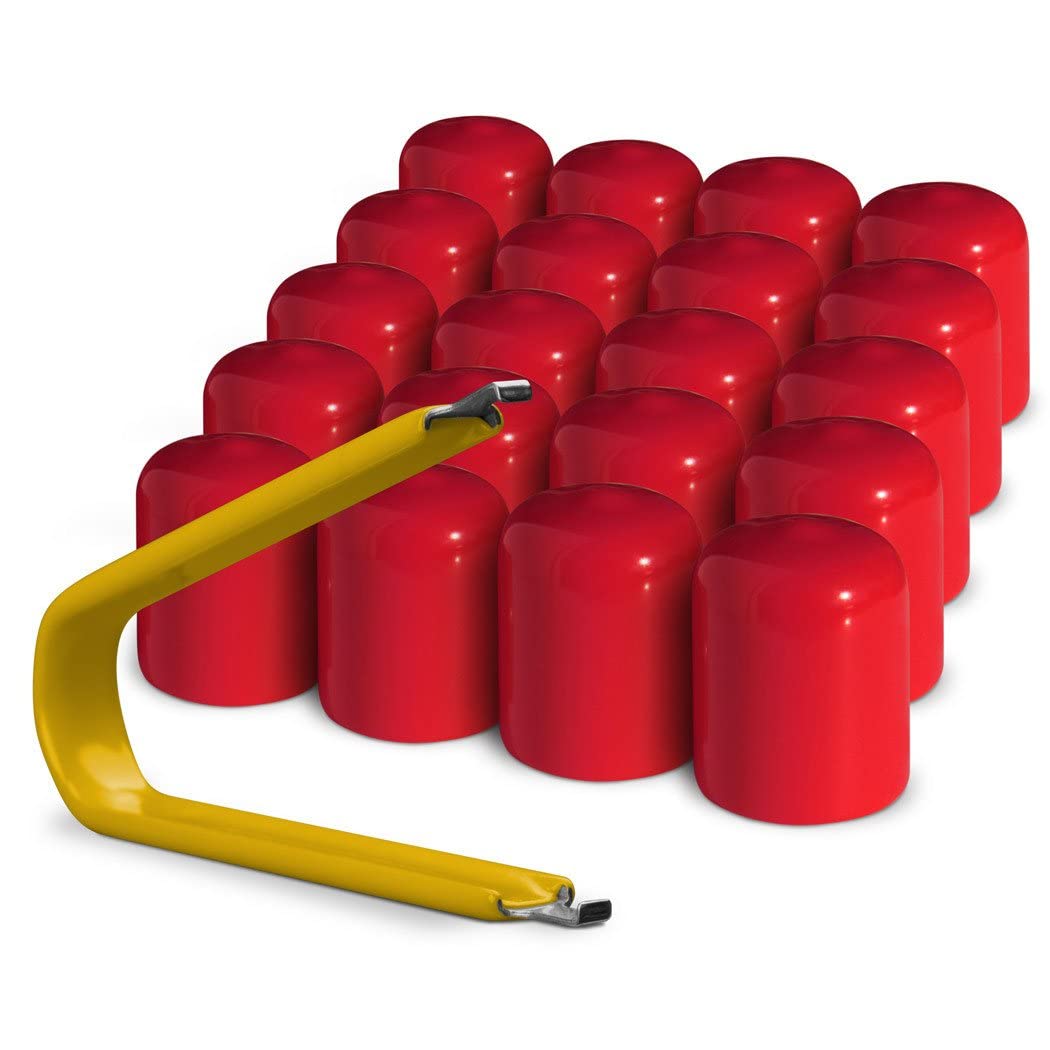 AUTOMOTIVATED ColorLugs Vinyl Lug Nut Cover - Red, Flexible Fit for 21-23 mm, Pack of 20 with Deluxe Extractor, Made in The USA