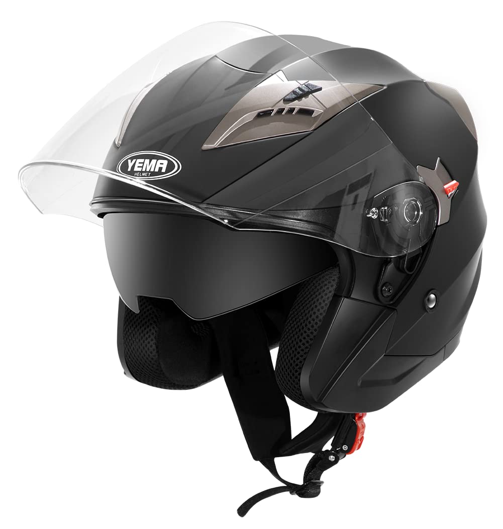 Motorcycle Open Face Helmet DOT Approved - YEMA Helmet YM-627 Motorbike Moped Jet Bobber Pilot Crash Chopper 3/4 Half Helmet wit