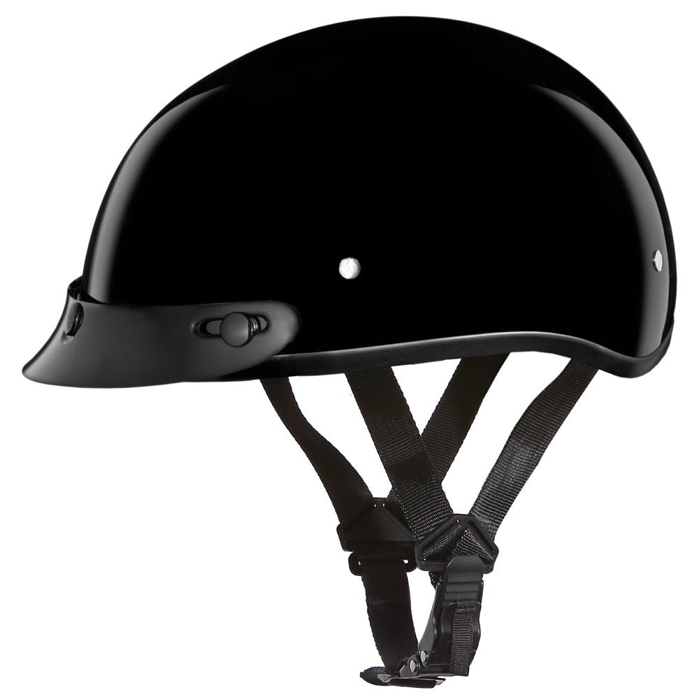 Daytona Helmets Half Skull Cap Motorcycle Helmet - Dot Approved Hi-Gloss Black] L] Wvisor]