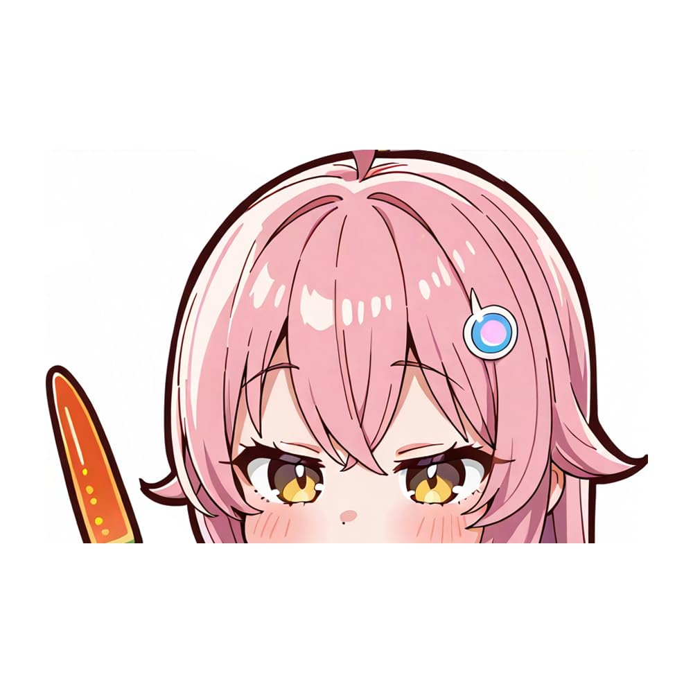 EARLFAMILY 5.1 Sticker for Pink Hair Girl Peeker Big Head Anime Vinyl Rear Windshield Trunk Decal Car Accessories -Like New