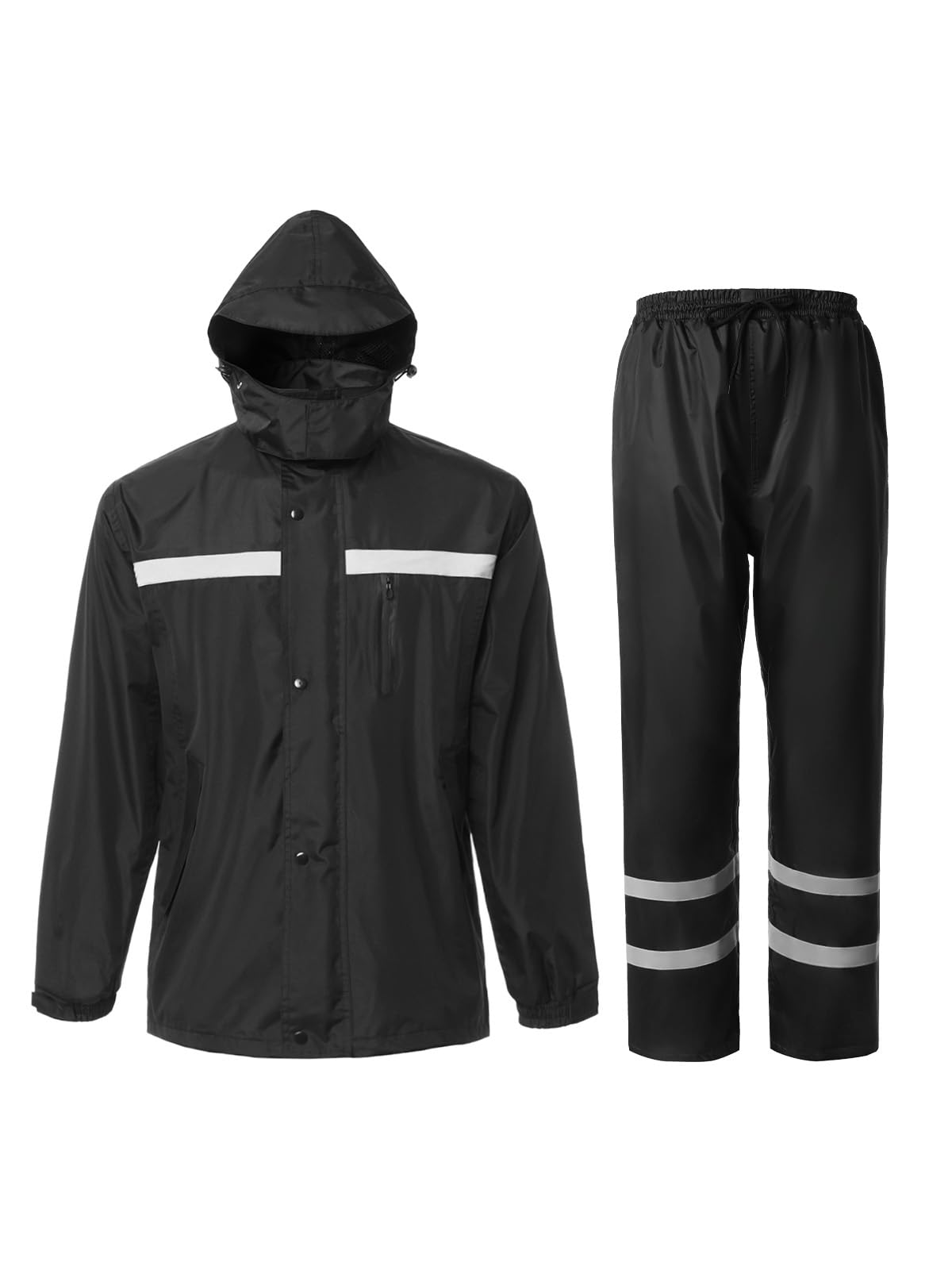 Men&Women Rain Suit High Visibility Reflective Work Rain Jacket Pants For All Sport Farm Fishing Motorcycle, Hi-Vis Black, Xx-La