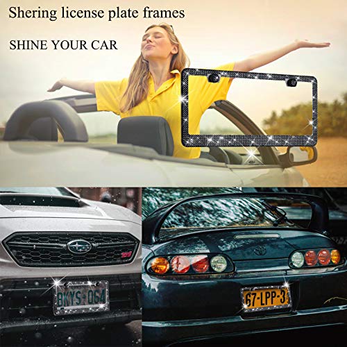 Shering Bling Glitter License Plate Frame, 1 Pack Sparkly Frames With Bedazzled Diamond Rhinestone Crystals - Stylish Car Access