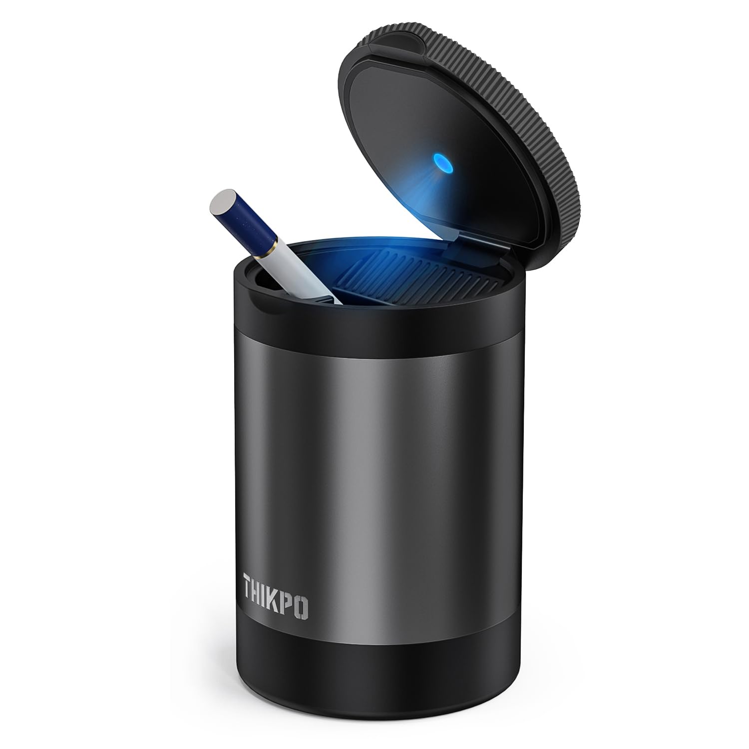Thikpo Car Ashtray With Lid, Portable Ashtray, Mini Car Trash Can, Detachable Stainless Steel Smokeless Ash Tray With Led Blue L