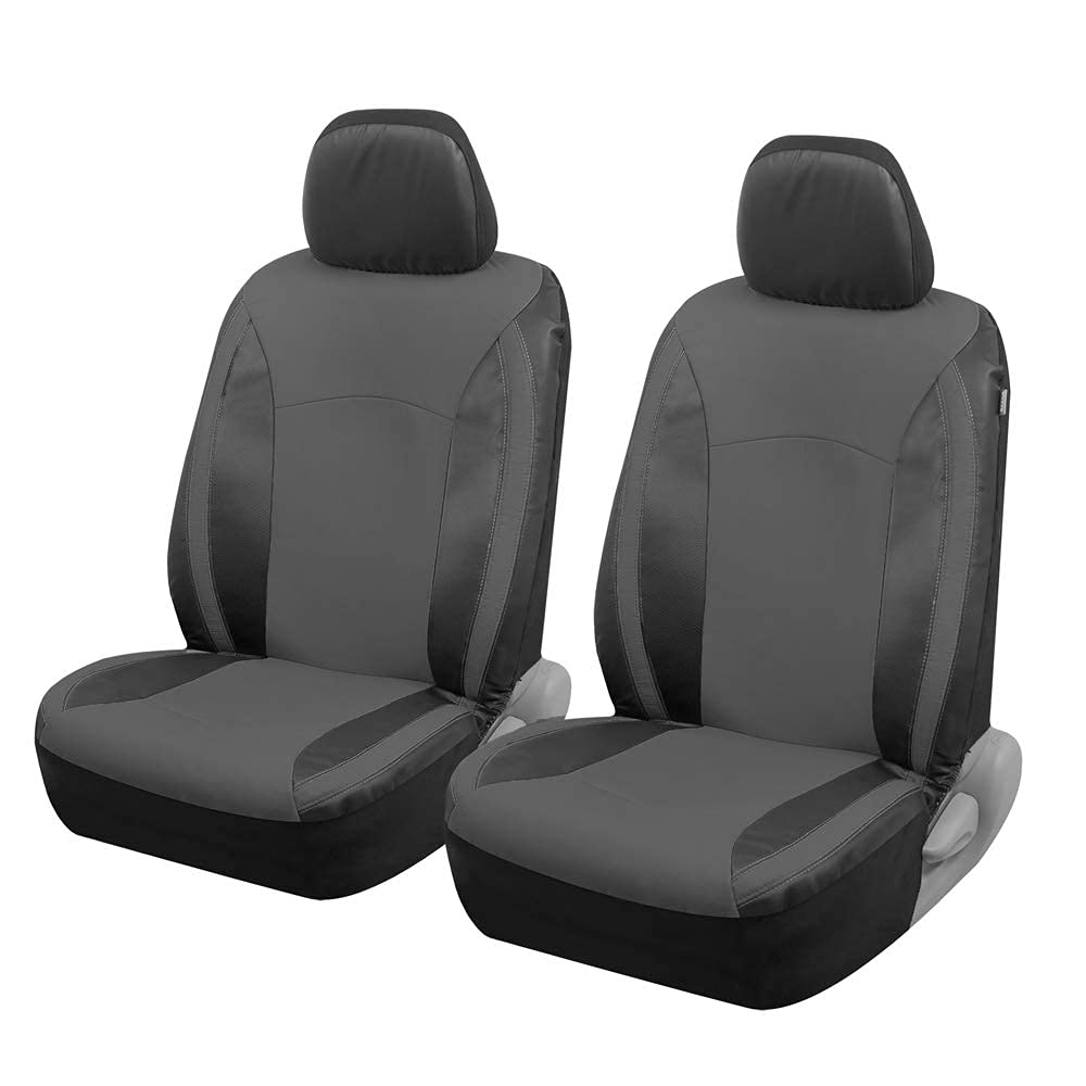 Motor Trend Gray Faux Leather Car Seat Covers For Front Seats - Premium Automotive Bucket Seat Covers, Made For Vehicles With Re