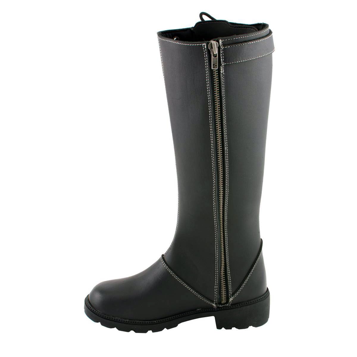 Milwaukee Leather MBL9370 Women's Black 17-Inch Lace Side Leather Boots with Contrast White Stitching - 9.5