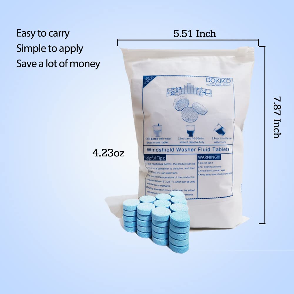 DOKIKO Car Windshield Washer Fluid Tablets, 50 Pcs, Makes 52.5 Gallons, Blue