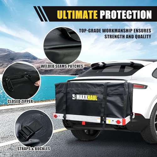 MAXXHAUL Soft Shell Cargo Carrier Bag - Heavy Duty, Water Resistant, 47"x20"x20", Black, Model 70209 with Tie Down Straps