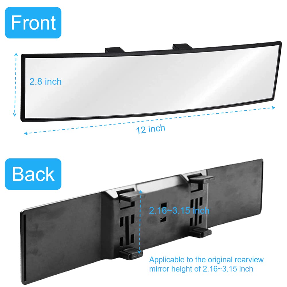 Obtanim Car Rearview Mirror 12 Inch Hd Glass Anti Glare Clip On Panoramic Wide Angle Car Interior Rear View Mirror Accessories For Car Suv Trucks (White)