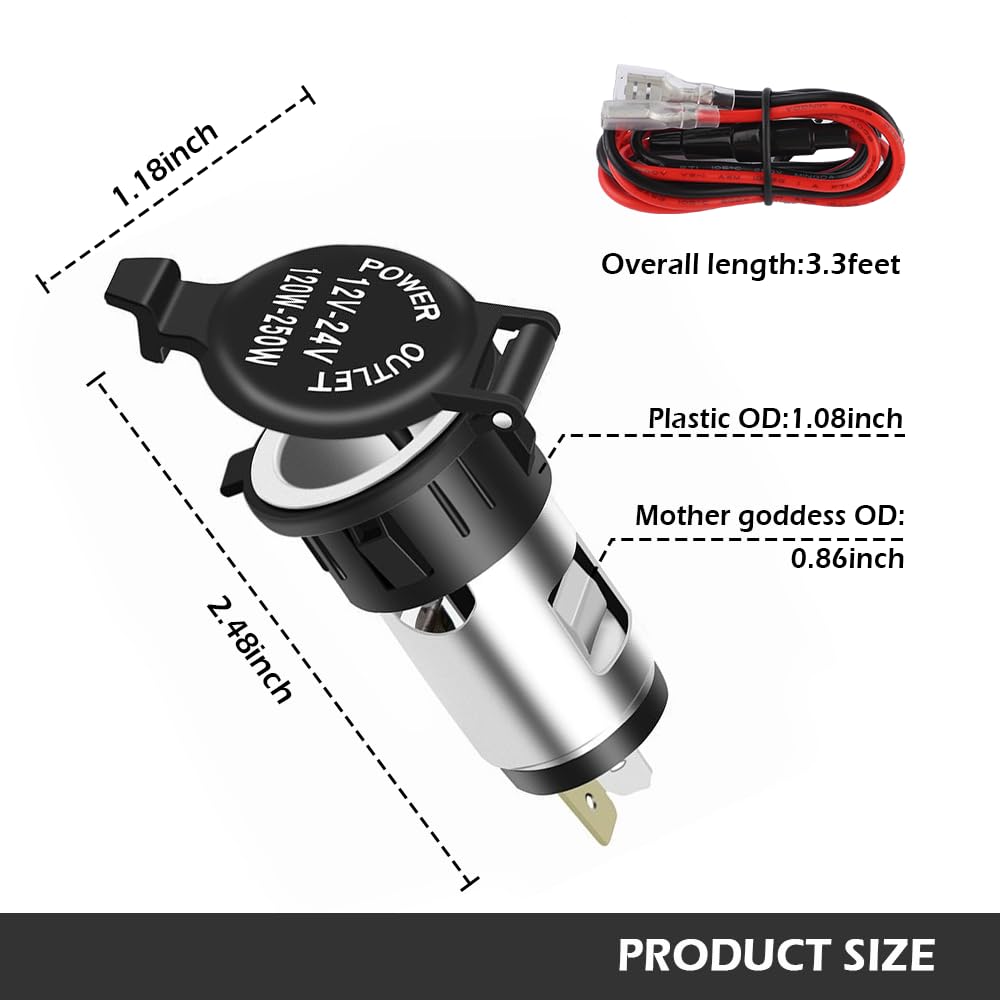 Car Cigarette Lighter Socket - 12V Cigarette Lighter Socket with Waterproof Cover & Extension Cable - Universal Car Accessories