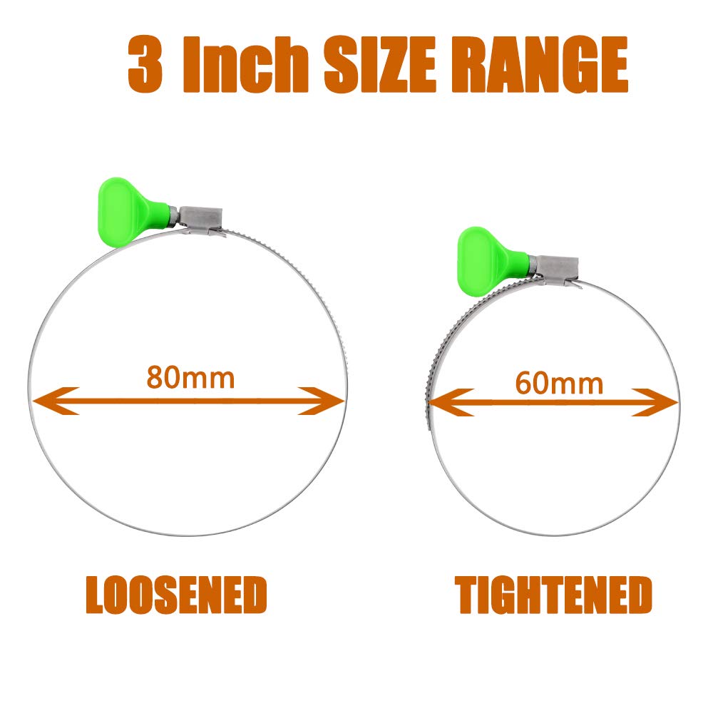 Ispinner 4Pcs 3 Inch Key Hose Clamp, Bandwidth 12Mm Thumb Screw Adjustable Stainless Steel Hose Clamps For Dryer Vent, Dust Coll