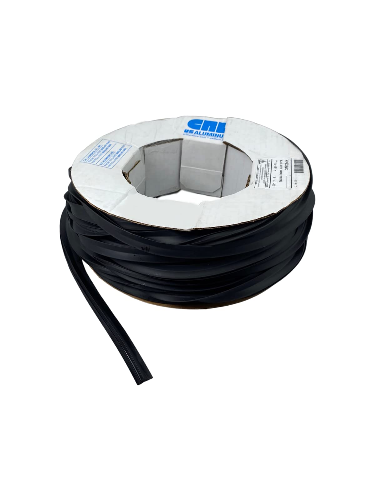 CR Laurence Black Vinyl Glazing Gasket NP238VC for 3/8'' & 1/2'' Glass - 100'' Long, Aluminum Material