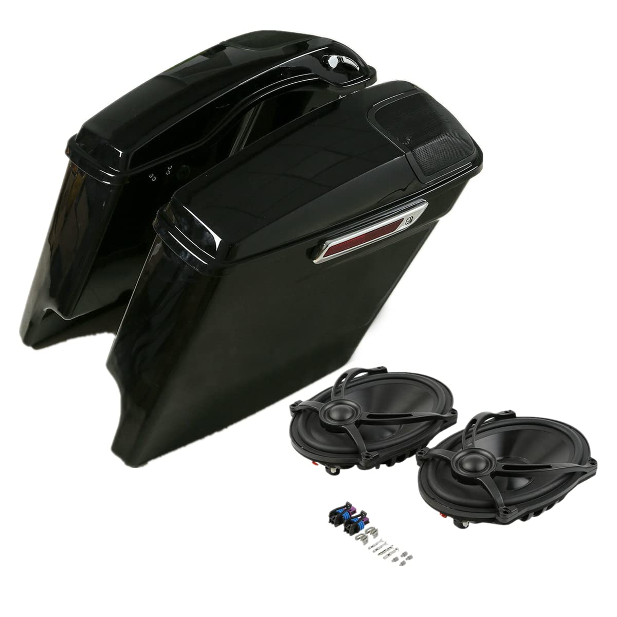 TCT-MOTORPARTS 5 Stretched Hard Saddlebags Extended Saddle Bags w/ 5 x 7 Speakers Fit For Harley Touring Models Street Road Gl