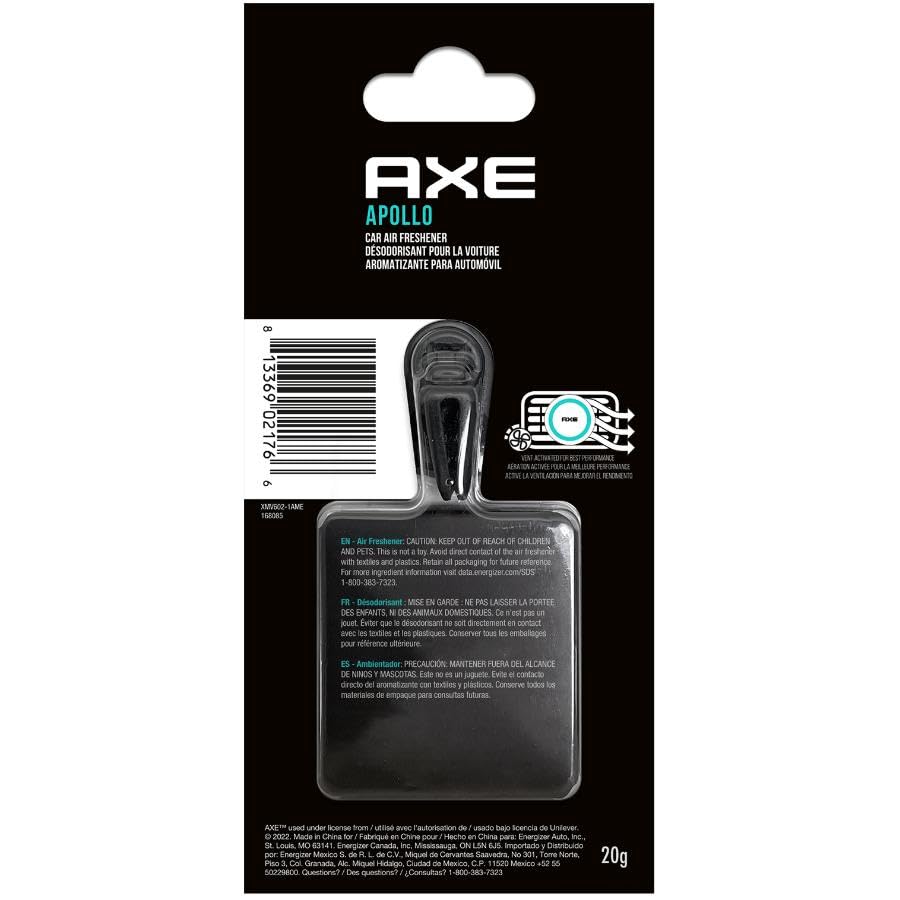 AXE Air Freshener Mini Vent Clip, Odor Eliminator, Air Purifier Provides A Long Lasting Scent (0.7 Fl Oz (Pack of 4), Apollo)