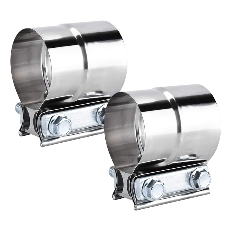 2.5 Inch Exhaust Clamps,Lap Joint Band Clamp 2 Packs,2 1/2 Exhaust Muffler Band Clamp,304 Stainless Steel Pipe Repair Clamp Deco