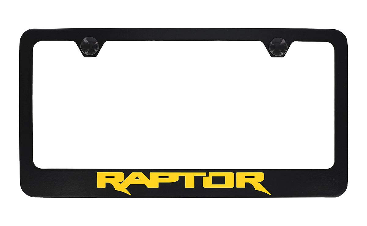 Ford Raptor Black/Yellow Metal Wide Bottom License Plate Frame Holder