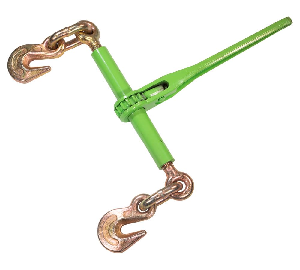 Mytee Products 5 Pack 3/8'' - 1/2'' Hi-Viz Green Heavy Duty Ratchet Load Chain Binder With Grab Hooks - 9,200 Lbs Working Load L