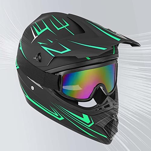 Yesmotor Youth Kids Motocross Helmet Full Face DOT Approved Green Medium with Gloves, Goggles, Mask - Durable ABS Material for ATV BMX MX