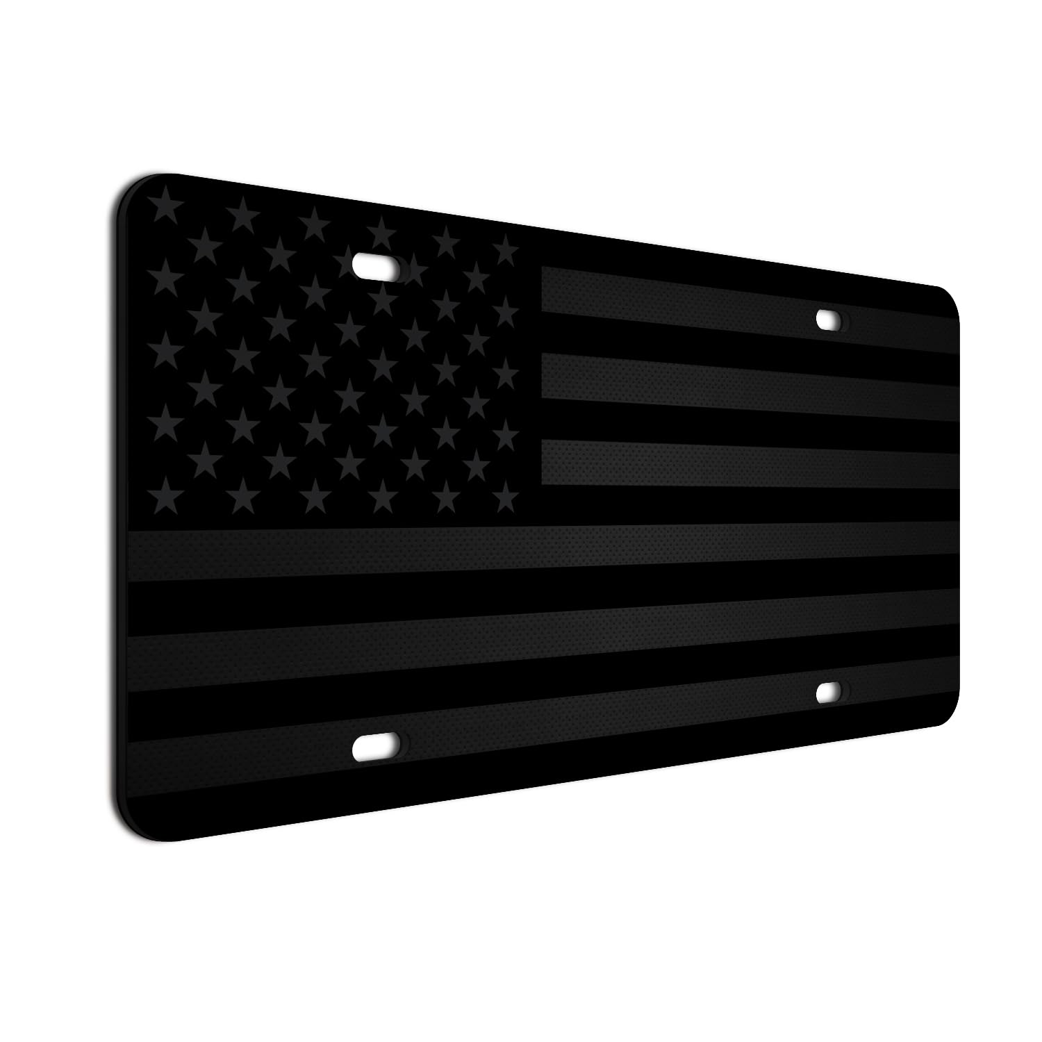 Not Made In China Almost Invisible Hidden American Flag License Plate Matte Black On 1/8'' Black Aluminum Composite Heavy Duty T