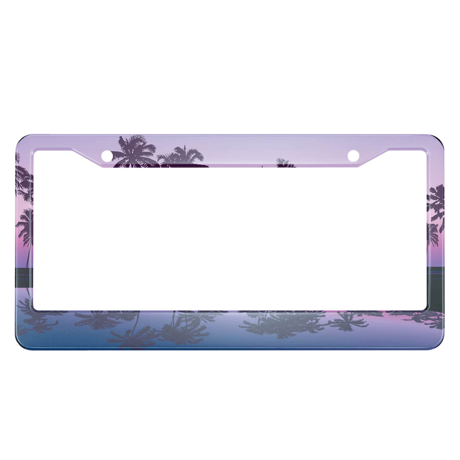 HOSNYE Palm Tree License Plate Frame Tropical Seashore Night Silhouettes Moonlight Metal License Plate Cover Front Plates Frames