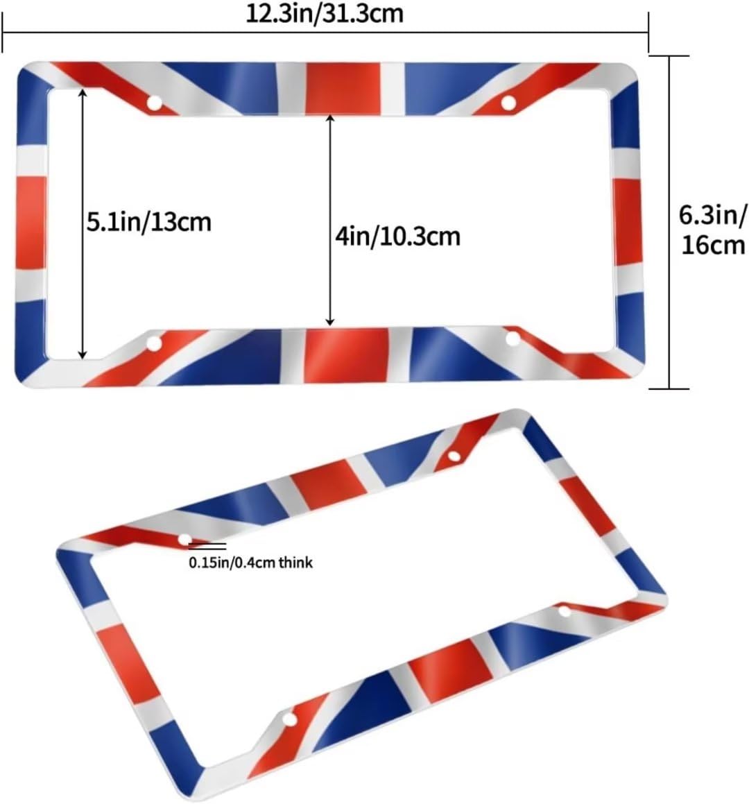 British UK United Kingdom Flag License Plate Frame - 2 Pack Aluminum Metal Union Jack License Plates England License Plate Holde