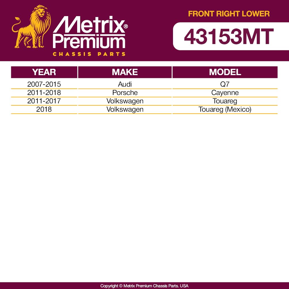 Metrix Premium Chassis Parts - Front Right Lower Control Arm W Ball Joint & Bushing Assembly Fits 11-18 Volkswagen Touareg, 11-1