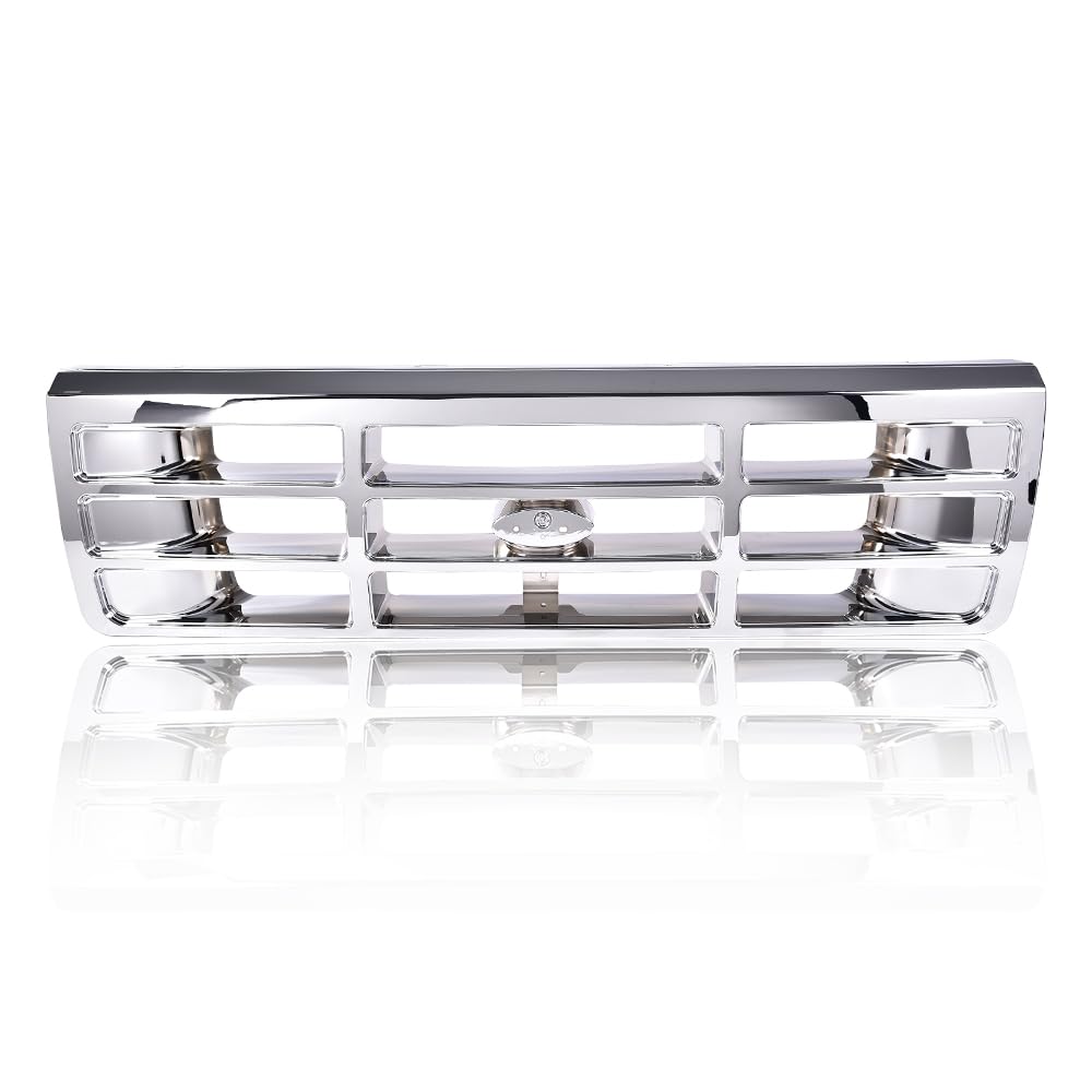 G-PLUS Front Bumper Grille, Compatible with Bronco 1992-1996/ Ford F150 F250 F350 1992-1997 Chrom Plastic F4TZ8200A, FO1200173, 