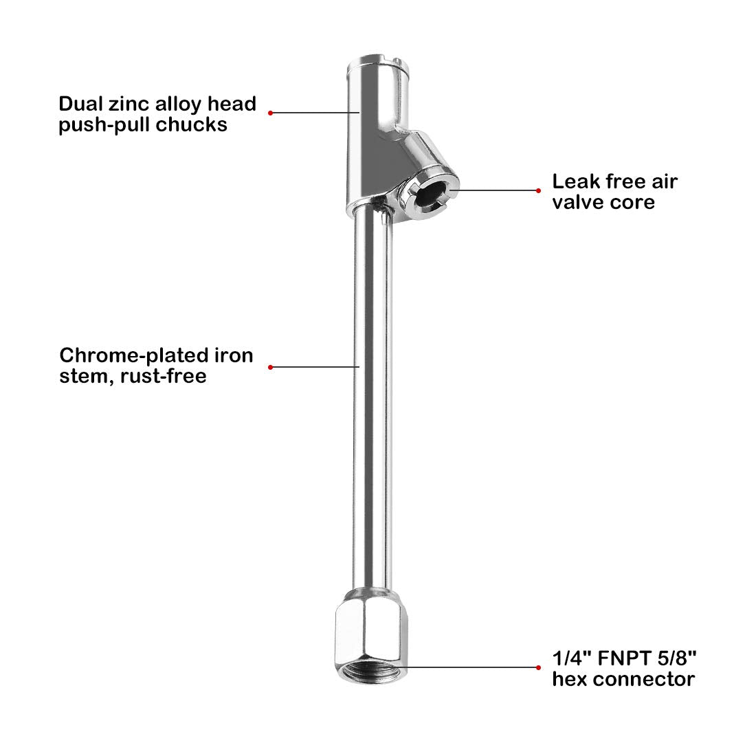 Czc Auto Inflatable Air Chuck Straight On Foot Dual Head Truck Tire Chuck 1/4'' Fnpt Extension Stem Compatible With Inflator Air