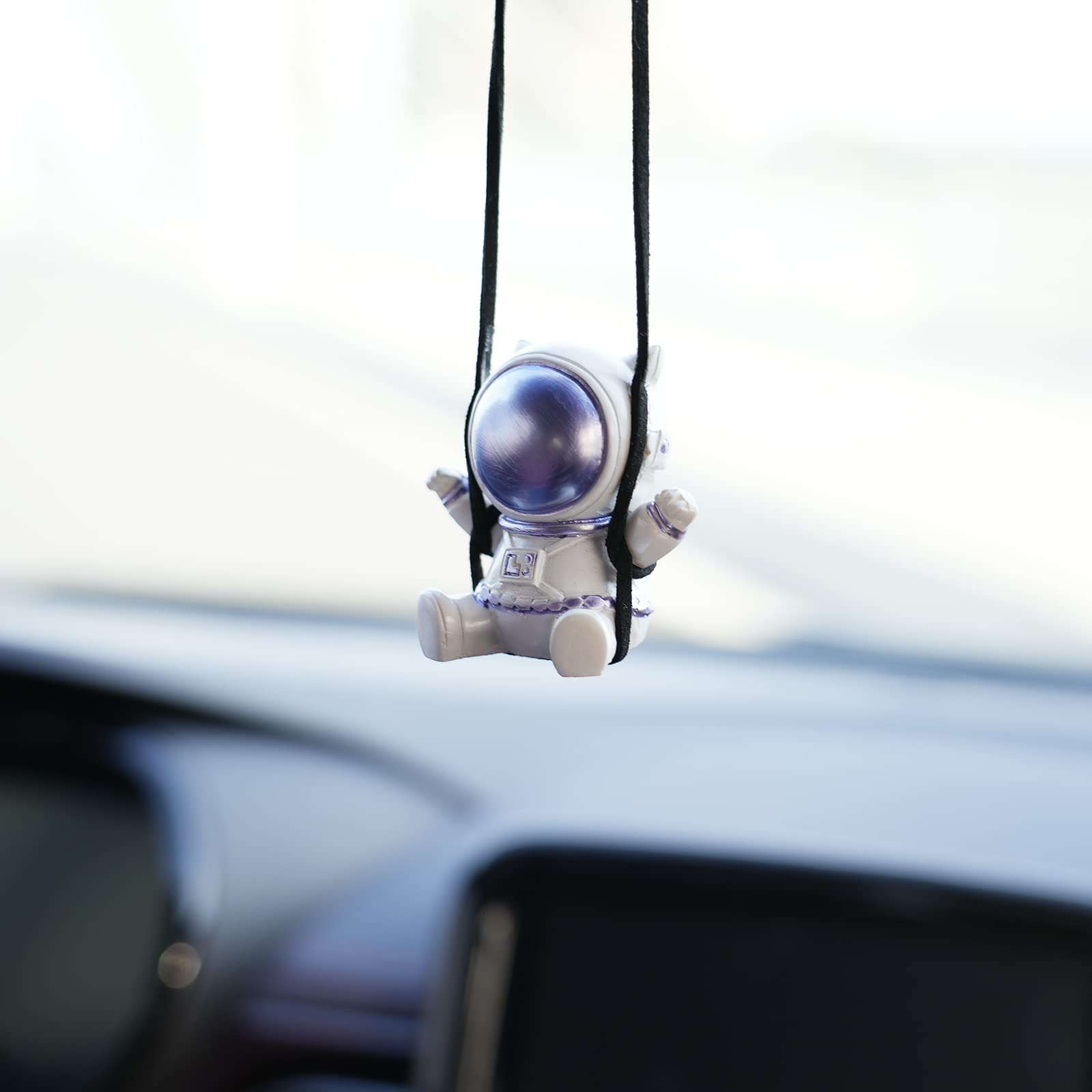 AMIORO Swing Astronaut Shaped Car Pendant Cartoon Car Rear View Mirror Hanging Ornaments (New Blue)