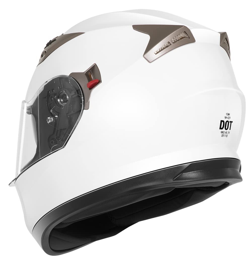 YEMA Helmet Full Face Motorcycle Helmet DOT Approved, Large, White, ABS Shell, Model YM-829 for Men & Women