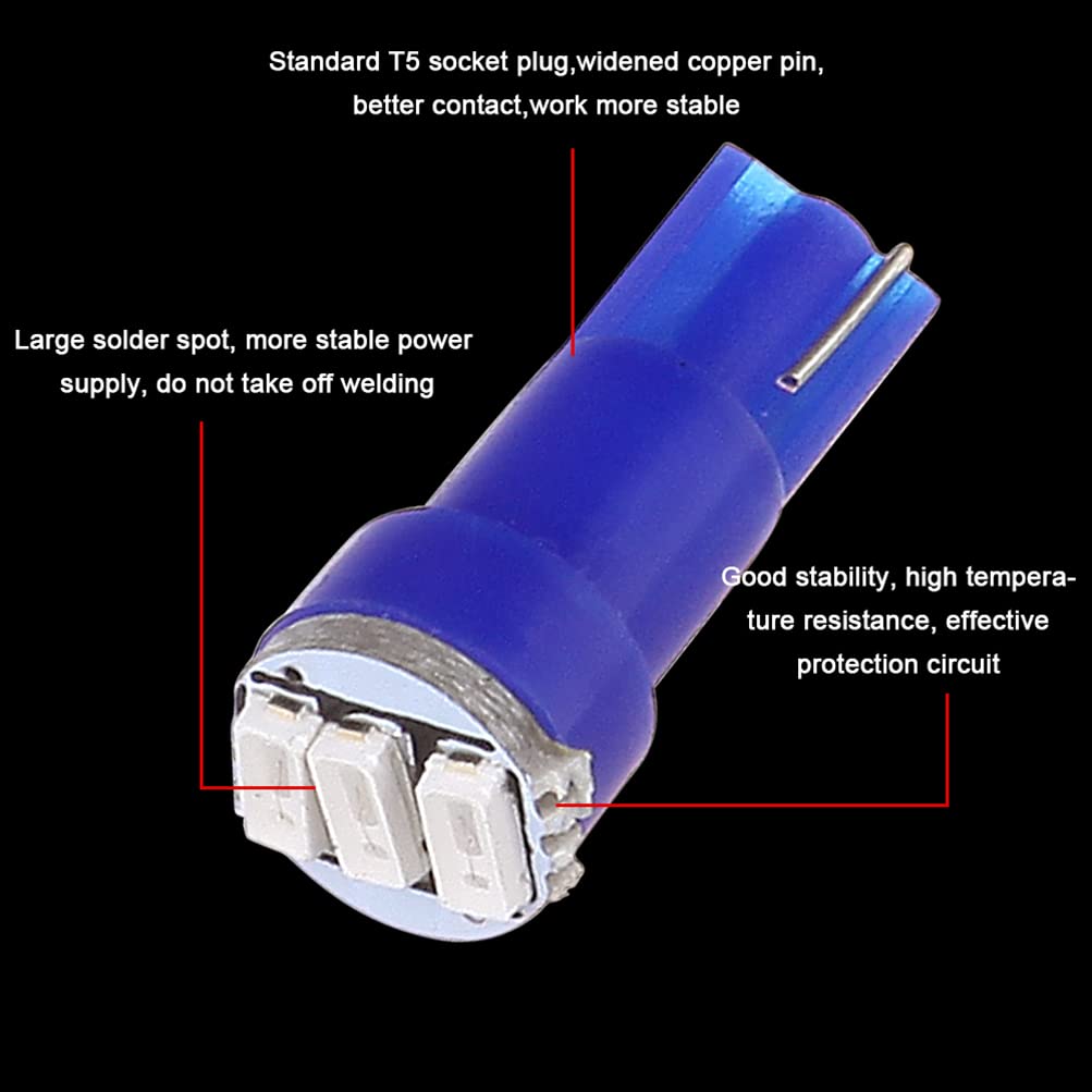 Cciyu 20 Pack Blue T5 3-3014 Smd Wedge Led Light Bulbs 74 17 18 37 70 73 2721 Replacement Fit For Instrumental Cluster Gauge Das