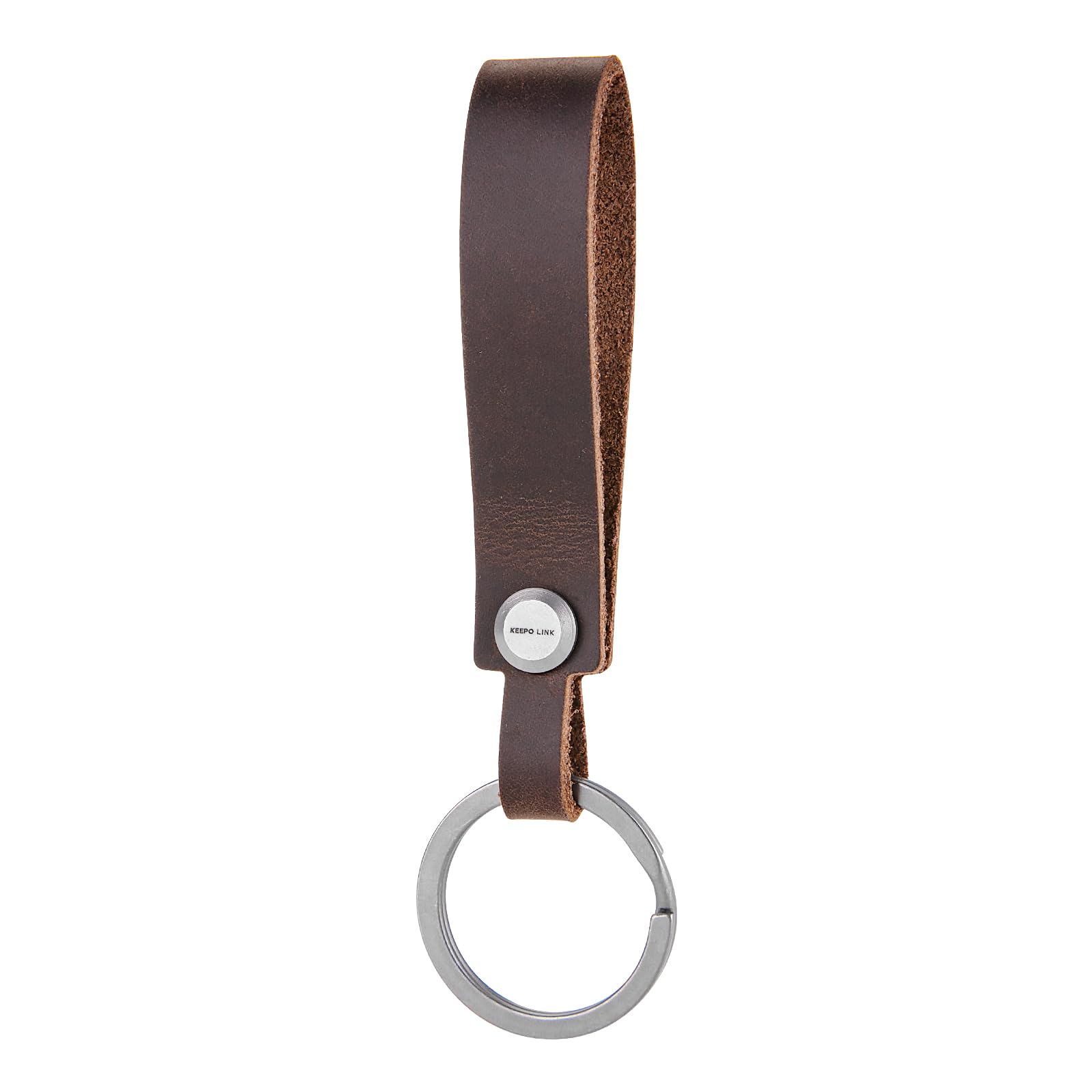 KEEPO LINK Leather Keychain Strap with Titanium Key Ring, Detachable Leather Key Chain Key Fob Holder for Men, OLM03 (Espresso)