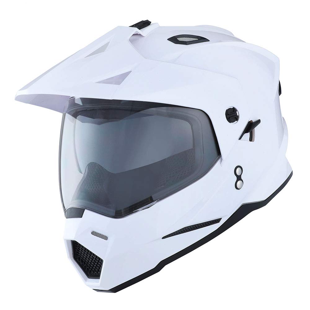 1Storm Dual Sport Motorcycle Motocross Off Road Full Face Helmet Dual Visor Glossy White, Size L (57-58 Cm 22.4/22.8 Inch)
