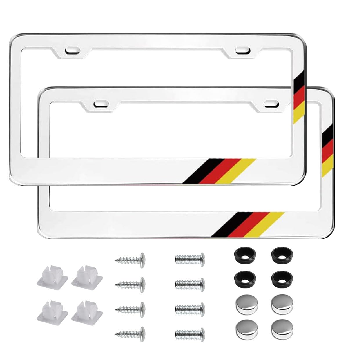 2Pcs German License Plate Frames, Germany Flag License Plate Cover Bracket Holder Germany Tag Plate Universal Fit for Cars, Truc