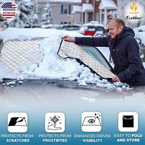 EcoNour Windshield Cover for Ice and Snow with Side Mirror and Wiper Cover | Universal Fit, Water Resistant, Car, SUV, Truck, Mi